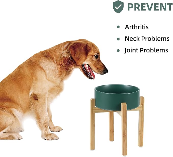 Havniva Dog Bowls Elevated, Ceramic Dog Food and Water Bowl | 8.3” Raised Dog Food Bowl, Elevated Dog Bowls with Bamboo Stand, Non-Slip Dog Water Bowl for Large Dog, Large Capacity
