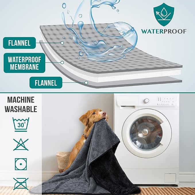 PetAmi Waterproof Dog Blanket, Leakproof Pet Blanket, Twin 60x80 Black Gray | XL for Large Dogs, Furniture Sofa Couch Cover Protector, Fleece Cat Throw Bed Crate Kennel, Reversible Washable Soft Plush