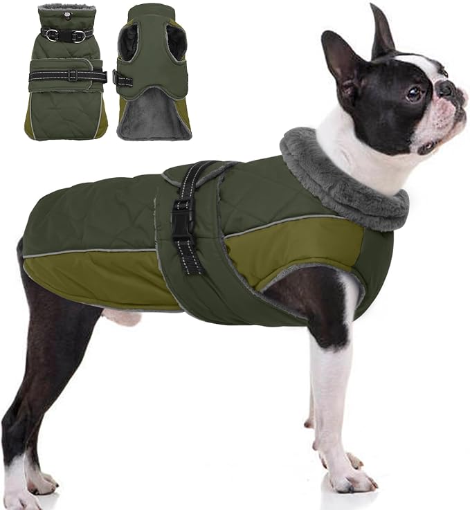 QBLEEV Warm Dog Jacket - Reflective, Adjustable Winter Coat with Turtleneck for Cold Weather, Waterproof Fleece Snowsuit for Small, Medium, Large Dogs