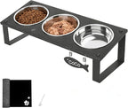 3 in 1 Elevated Cat Bowls with Splash proof Mat for Kittens, Puppies, Multi-pet Households, 10° Tilted Raised Cat Bowls Anti-Vomiting, 3 Wide Shallow Stainless Steel Bowls, Whisker Friendly, 3.5" Tall