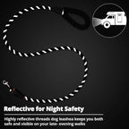 Rope Dog Leash 4 FT: Heavy Duty Leashes with Swivel Lockable Hook Reflective Threads Bungee and Padded Handle - Dog Lead for Large Small Medium Dogs Outside Walking Hiking Black