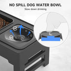 ELS PET Adjustable Elevated Dog Bowls, No Spill Water Bowl and Slow Feeder | Adjustable Height 3 to 11 Inch, Small, Medium, Large Dog, Slow Feeder Insert, No Spill Water Bowl, Anti-Slip Feet, Removable