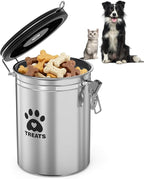ENONCI Airtight Dog Treat Canister, 304 Stainless Steel Food Storage Jar with Date Dial Silver-1.8L