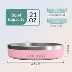 Coldest Dog Bowl - Anti Rust Metal, Non Slip, 3 Layers Insulated Stainless Steel Dog Bowls - Spill Proof & Heavy Duty - Water Bowl for Dogs, Cats & Pets, Dish Washer Safe (21 oz,Cotton Candy Pink)