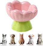 DIF DECO Ceramic Raised Cat Bowl, Pink Elevated Food Bowls for Food and Water Protecting Spine and Whiskelfriendly,Tulip Shape Cute Pet Feeder Dish for Indoor Cats and Small Doas(Height 4.1 inch)