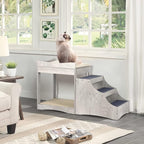 unipaws Pet Bunk Bed with Removable Step for Dog and Cat, Window Perch Seat | Multi-Level Bed with Cushion and Cat Scratch Pad, Indoor Use, Grey