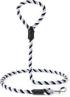 Mile High Life Rainbow Dog Leash Braided Cotton Rope w Leather-Wrapped Ends | Rust-proof 360° swivel clasp, Heavy-duty for medium/large breeds. Great for weddings, daily walks (4FT, 1/2", Black/Gray)