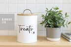 White Dog and Cat Treat Container with Easy to Open Bamboo Lid, 98 oz/12 cups
