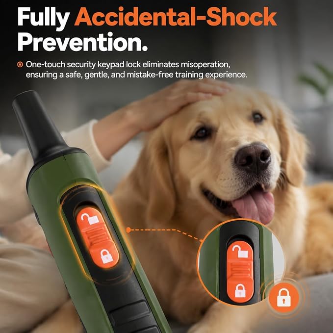 Training Collar for Dogs with Remote Control, Dark Green | 4500FT Range, IPX8 Waterproof, 5-150 Lbs, 4 Training Modes, Security Lock, Dog Training