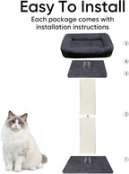 Cat Scratching Post with Plush Perch for Indoor Cats, 32 Inch | Removable & Washable Cover, Sisal Scratcher With a Large Bed, Heavy Duty Post for Cat Adults to Protect Furniture, Dark Grey