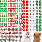 150 Pcs Christmas Dog Hair Bows Puppy Hair Bows Flower with Rubber Bands Bulk Curly Dog Accessories for Xmas Grooming Pet Favor Gift by Sunnymove