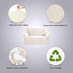 H.VERSAILTEX Stretch Couch Cover 2 Cushion Sofa Loveseat Slipcover|Sofa Cover for Love seat 1 Piece with Elastic Bottom, Textured Checked Jacquard Fabric(Loveseat 58"-70" Wide, Ivory)