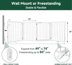 Snagle Paw Metal Freestanding Dog Gate with Door, 80” W x 24” H Dog Fence with Support Feet for Doorways, Stairs and Hallways, Portable Pet Gate for Indoor Use (4 Panel, White)