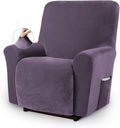 Asnomy Stretch Recliner Chair Covers Slipcover with Pockets 1-Piece（Purple） | Velvet Washable Elastic Luxury Plush Reclining Furniture Protector for Dogs Cats or Lazy Boy Recliner Covers