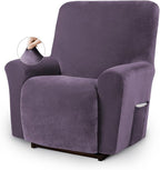 Asnomy Stretch Recliner Chair Covers Slipcover with Pockets 1-Piece（Purple） | Velvet Washable Elastic Luxury Plush Reclining Furniture Protector for Dogs Cats or Lazy Boy Recliner Covers