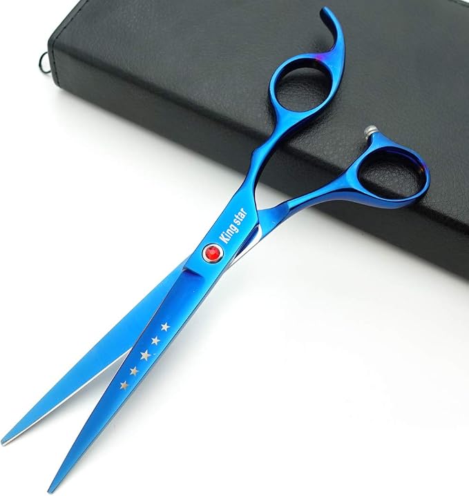 7.0in Titanium Professional Pet Grooming Scissors Set,Straight & Thinning & Curved Scissors 3pcs Set for Dog Grooming,A350 (Blue)