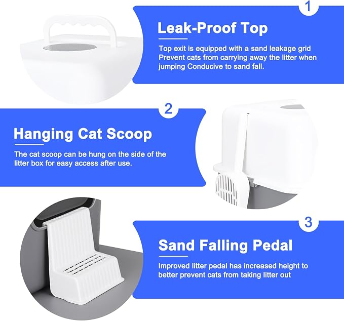 Sfozstra Enclosed Cat Litter Box: Odor Control Leak Resistant Design | Pull Out Tray /Top & Front Entry / Reduced Litter Tracking / Spacious Cat Room / Easy Maintenance / for Cats Under 8 Lbs