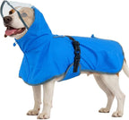 BRKURLEG Dog Raincoat, Waterproof Rain Jacket with Clear Hood for Small Medium and Large Dogs, Adjustable Reflective Pet Rain Coat Poncho with Leash Hole, Blue S