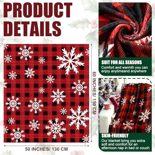 Hunnmingre Christmas Flannel Throw Blanket 50x60 In,Red Black Buffalo Plaid - Image 2