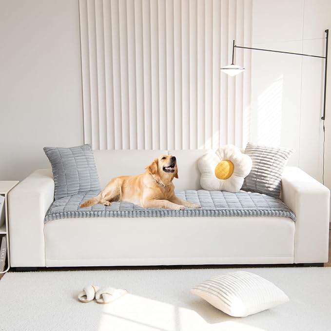 Pet Couch Covers Protector for Dogs Sofa Slipcovers Washable Cushion Cover | Non slip,scratch-proof furniture protector fits I-shape armchair,loveseat,recliner,sectional sofa pads(grey,27in*59in)