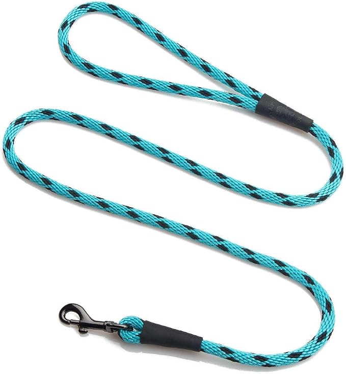 Mendota Pet Snap Leash - British-Style Braided Dog Lead, Made in The USA - Black Ice Turquoise, 3/8 in x 4 ft - for Small/Medium Breeds
