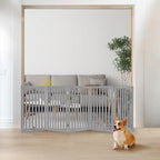 unipaws 36”H Free Standing Pet Gate for Dog Cat, 100”Wide Wooden Dog Gates | Foldable Pet Fence for Doorway, Stairs, Step, Expandable Doggy Barrier, Indoor Use