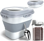 TIOVERY Dog Food Storage Container, Airtight Collapsible 13lb to 30lb Pet Food Container with Flip Top, Rolling Wheel, Scoop and 3L small container for Dog Cat Food and Dry Food of Rice, Flour