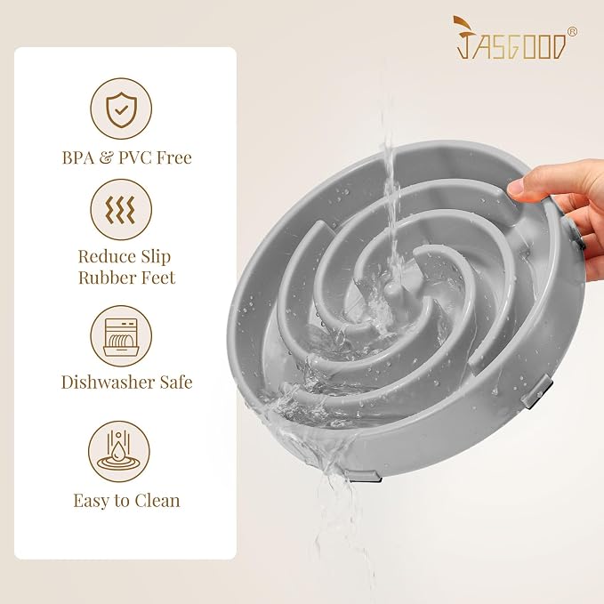 JASGOOD Slow Feeder Dog Bowl - Anti-Gulping, Prevents Bloat & Choking, Healthy Design for Large & Medium Dogs