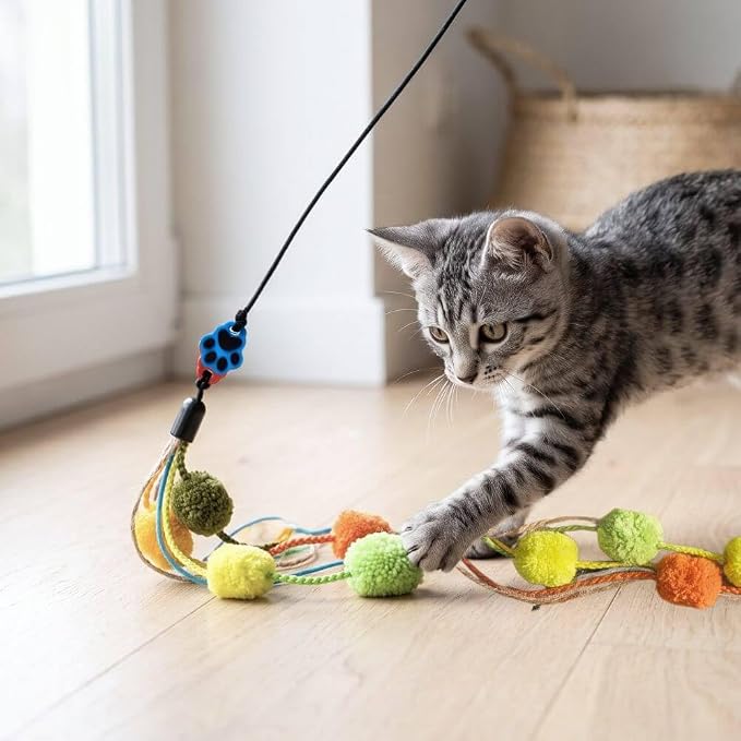 Magnetic Catch Wand V2 (Max 40") Cat Toy - Interactive Telescoping Wand for Indoor Cats and Kittens, Stronger Magnetic Catch, Durable Paracord, Ergonomic Handle, 3 Toy Attachments, (Max 40")