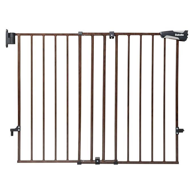 Babelio No Bottom Bar Baby Gate, 28" H x 26-43" W, Black Wood Pattern | Easy Install| One-handed Opening| Auto-close| Drill Needed Indoor Safety Dog/Pet Gate for Stairs, Hallways & Doorways