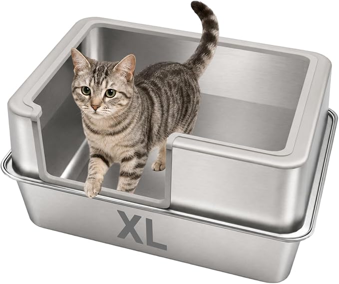 Stainless Steel Cat Litter Box with Metal Lid,Anti-Urine Leakage,High Side
