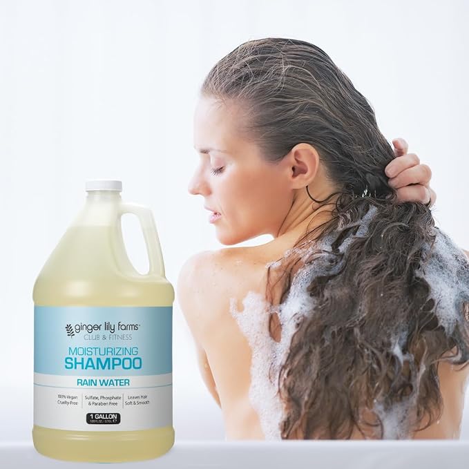 Ginger Lily Farms Club & Fitness Moisturizing Shampoo for All Hair Types, 100% Vegan & Cruelty-Free, Rain Water Scent, 1 Gallon (128 fl oz) Refill
