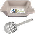 KittyGoHere 2.0 Easy Entry Cat Litter Box with Scoop, Large Misty Gray | Large Open - Top Low Entrance Litter Pan With Higher Sides & Durable Long-handle Jumbo Scoop for Easy Cleaning, Made in USA