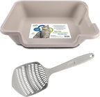 KittyGoHere 2.0 Easy Entry Cat Litter Box with Scoop, Large Misty Gray | Large Open - Top Low Entrance Litter Pan With Higher Sides & Durable Long-handle Jumbo Scoop for Easy Cleaning, Made in USA