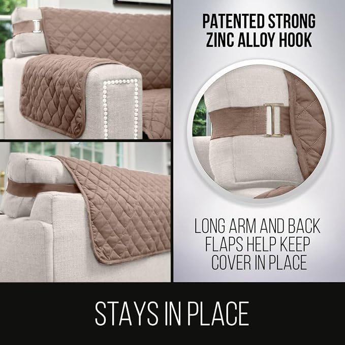Sofa Shield® Couch Armchair Covers for Dogs, Reversible Furniture Protector with Strap, Stain and Tear Resistant Cushion Cover, 23 inch Seat, Machine Washable Slipcover Pets, Cats, Latte Linen