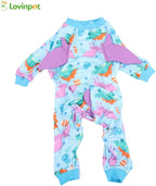 LovinPet Large Dog Pajamas, Four-Leg Stretch Onesie Bodysuit, Lightweight UV-Shielding Pajamas, Anti-Lick Calming Recovery Suit for Surgery, 3D Dino Wing Design with Soft Spikes， Blue Purple， M