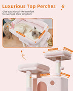Taoqimiao Cat Tree, 71 in Extra Large Cat Tower for Inddor Cats, MS026LP | 2 Large Cat Condos, 2 Cute Perches, Metal Frame Cozy Hammock, Durable Scratch Board, 8 Natural Sisal Posts, Basket, Pink