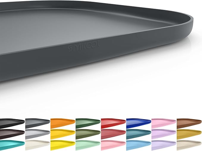 SMILOOL Silicone Pet Feeding Mat with Raised Edge for Food and Water, Dog Bowl Mats, Cat Bowls Placemat with High Lip for Floor Waterproof, Rubber Tray for Cats and Dogs 24 x 16 x 0.8 Dark Grey
