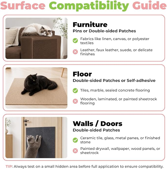 Catify Peel & Stick Cat Scratching Mat - Beige, L:39" | 39" x 15", Self-Adhesive Scratch Carpet, Furniture Protector for Couch, Sofa, Wall & Door, Indoor Kittens & Cats