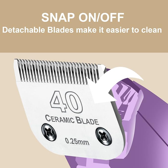 Dog Grooming Ceramic Blade Sets,Compatible with Andis/Oster A5,Wahl KM10 | Size 40# Blade Cut 1/100"(0.25mm)，10 PACK