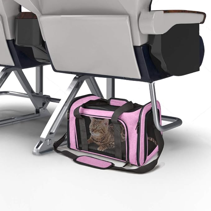 Henkelion Pet Carrier for Small Medium Cats Dogs Puppies up to 15 Lbs, TSA Airline Approved, Soft Sided, Collapsible Travel - Pink