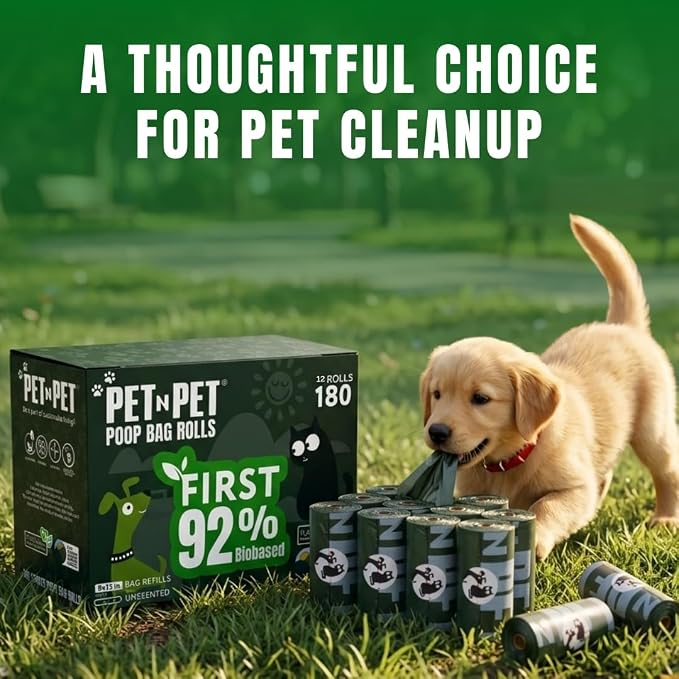 Pet N Pet Dog Poop Bags Rolls, 180 Count, Unscented Leak Proof Thick Waste