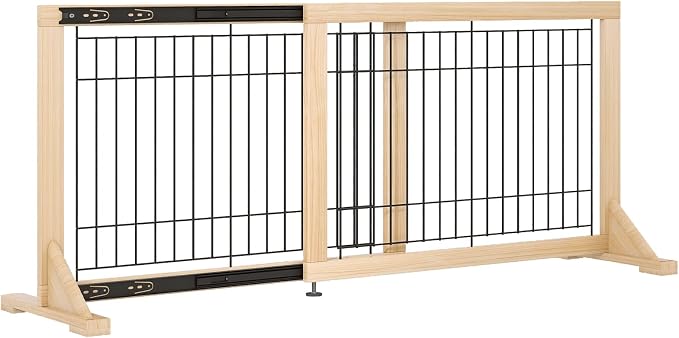 YOCAN Adjustable Wide Dog Gate for Doors, Hallways & Stairs – 19.7" Tall, 23.6–45.3" Expandable Freestanding Pet Safety Gate, No Drill Pressure Mounted Wood & Metal Frame (Black/Natural)