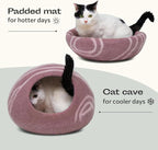 MEOWFIA Cat Cave – Premium Felt Cat Bed Enclosure for Indoor Cats, Handmade Merino Wool (Rose Gold, Large)