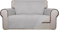 PureFit Reversible Quilted Couch Covers for Dogs Loveseat Sofa Cover 46.5” | Light Gray/Light Gray, Water Resistant Couch Protector, Washable Pet Couch Cover with Non Slip and Elastic Straps For Kids