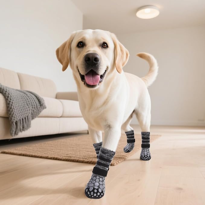 PUPTECK Non Slip Dog Socks to Prevent Licking for Hardwood Floors, Shoes for Hot Pavement Summer Small Medium Large Size Dogs Traction Control Booties Paw Protectors Boots Cold Winter
