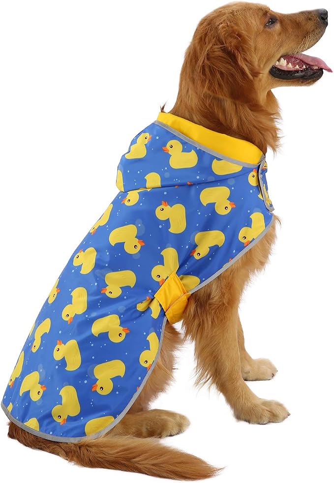 HDE Reversible Hooded Dog Raincoat Slicker Poncho for Small Medium Large Dogs - Ducks/Yellow - 3XL - Nylon, Polyester