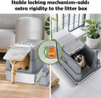 SZEE Stainless Steel Cat Litter Box with 180°Flip-Top Lid, Easy Clean XL Enclosed Litter Box, Large Covered Steel Cat Box with Scoop, Odor Control and Anti-Urine Leakage, 23.2*15*15 Inch, Dark Gray