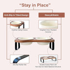 SPUNKYJUNKY Ceramic Elevated Tilted Dog Bowls Bone-Shaped Raised with 2 Height Iron Stand, 5.9'' Dog and Cat Food Water Bowls Set Non-Slip for Small Sized Breed - 13.5 OZ,Beige