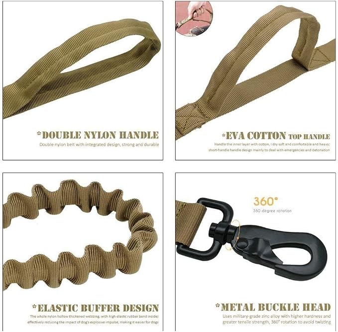 Tactical Dog Collar and Leash Set Adjustable Military Nylon Dog Collar with Control Handle and Heavy Duty Metal Buckle for Large Dogs（Brown XL | 1000D Heavy-Duty Nylon Fabric,Quick-Release Metal Buckle,Adjustable Fit,Soft-Padded Webbing,D-Ring,for Trai...